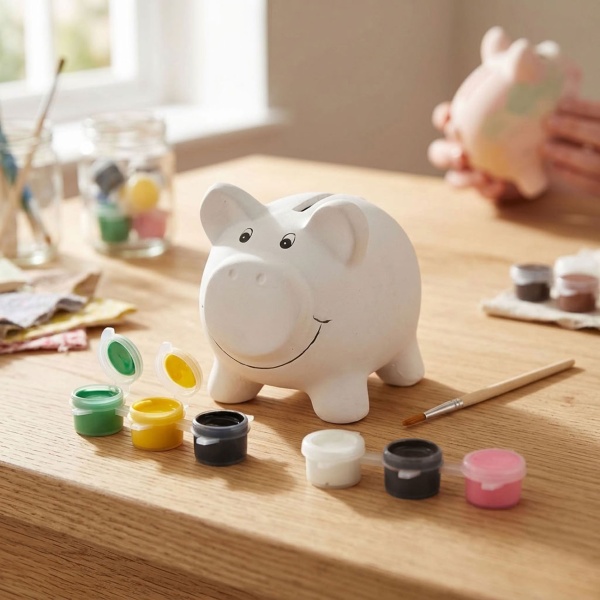 Keramik-Sparschwein zum Bemalen – 11 cm hoch, inkl. 6 bunten Farben – kreativer DIY-Spaß für Kinder & Erwachsene – ideal als Geschenk oder Deko