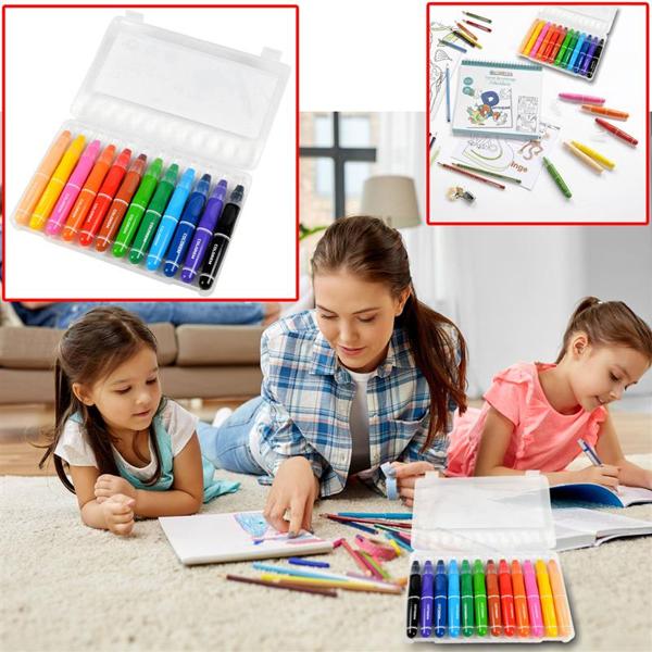 Wachsmalstifte 12 Stk. - Zum Malen, Gestalten & Basteln - Ideal für Ausmalbücher Kinder/Erwachsene, DIY, Scrapbooks - In 12 bunten Farben