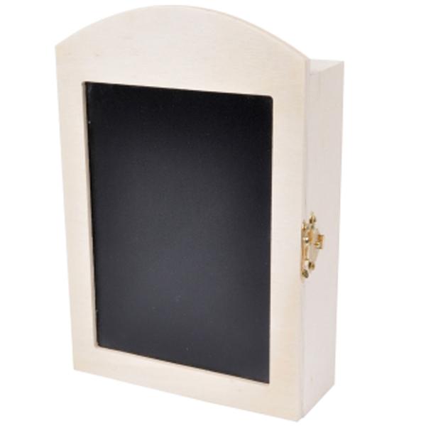 Schlüsselkasten mit Schiefertafel - Ideale Schlüsselaufbewahrung & Ordnung für Zuhause - Holzgehäuse, Metallhaken, 13x5x19 cm