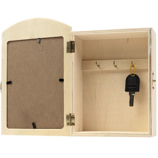 Schlüsselkasten mit Schiefertafel - Ideale Schlüsselaufbewahrung & Ordnung für Zuhause - Holzgehäuse, Metallhaken, 13x5x19 cm