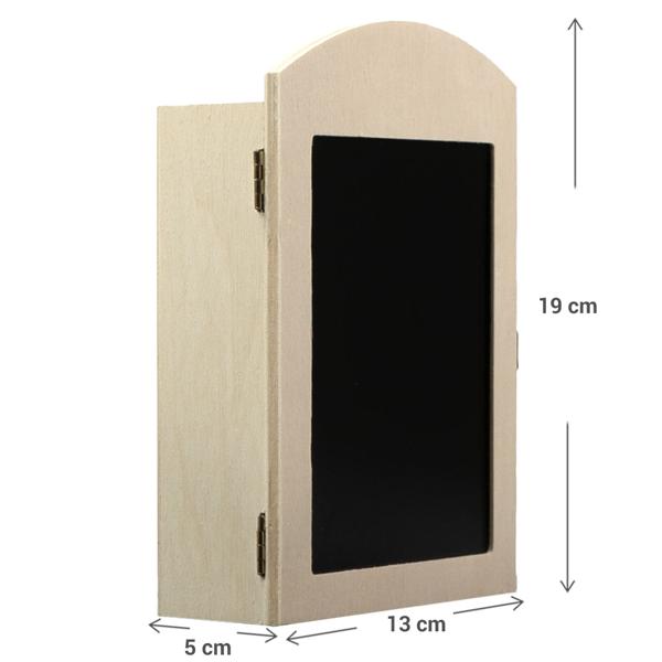 Schlüsselkasten mit Schiefertafel - Ideale Schlüsselaufbewahrung & Ordnung für Zuhause - Holzgehäuse, Metallhaken, 13x5x19 cm