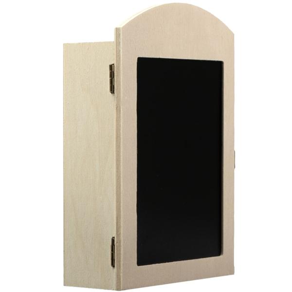 Schlüsselkasten mit Schiefertafel - Ideale Schlüsselaufbewahrung & Ordnung für Zuhause - Holzgehäuse, Metallhaken, 13x5x19 cm