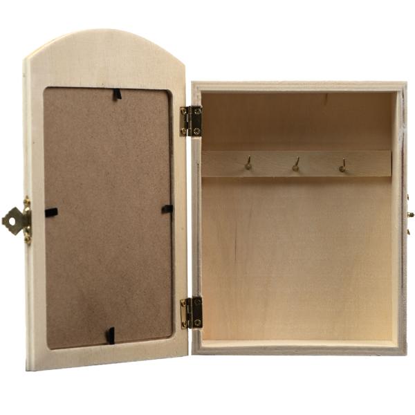 Schlüsselkasten mit Schiefertafel - Ideale Schlüsselaufbewahrung & Ordnung für Zuhause - Holzgehäuse, Metallhaken, 13x5x19 cm