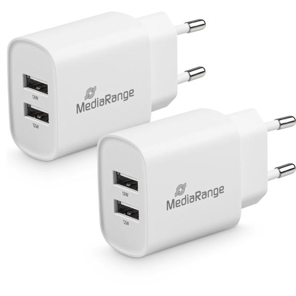 2er-Set USB-Netzteil mit 2 USB-A Anschlüssen, 12W, weiss, Quick Charge, für schnelles Laden von iPhone, Samsung, Huawai, Xiaomi Smartphones