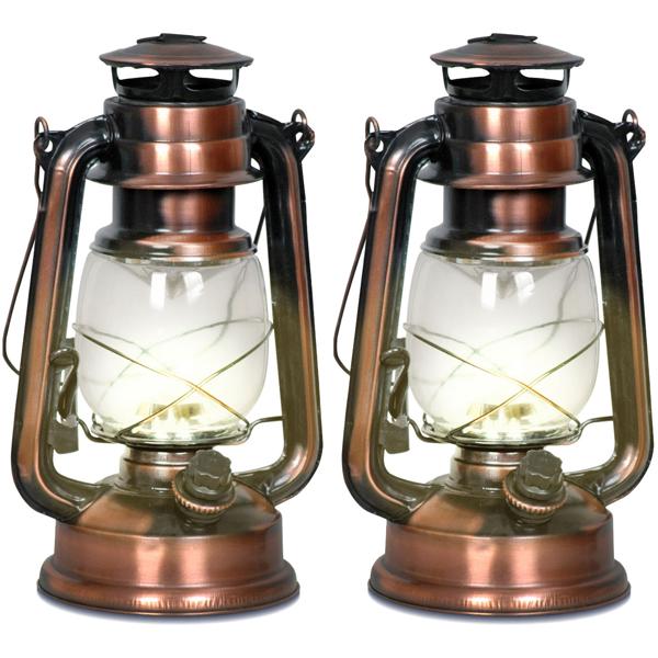 2er Set Sturmlaterne LED (kupferfarben, 25cm) dimmbar, warmweisses Licht – Klassische Laterne mit modernster LED-Technik, batteriebetrieben