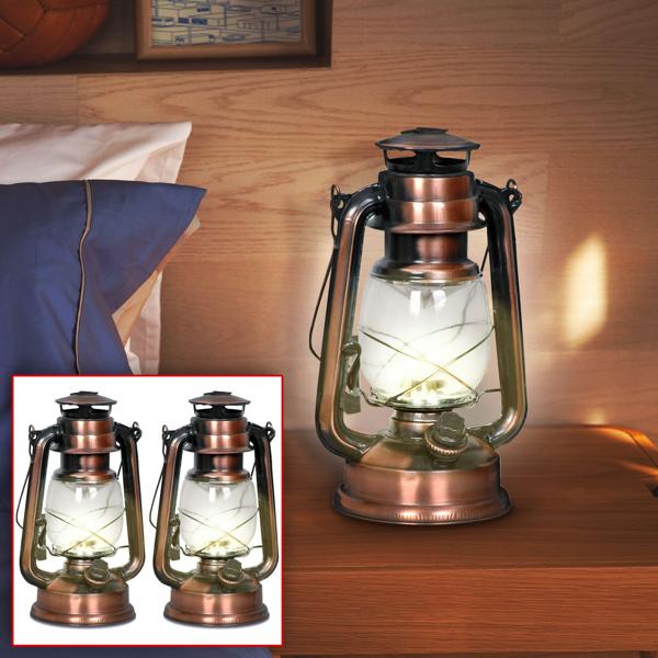2er Set Sturmlaterne LED (kupferfarben, 25cm) dimmbar, warmweisses Licht – Klassische Laterne mit modernster LED-Technik, batteriebetrieben