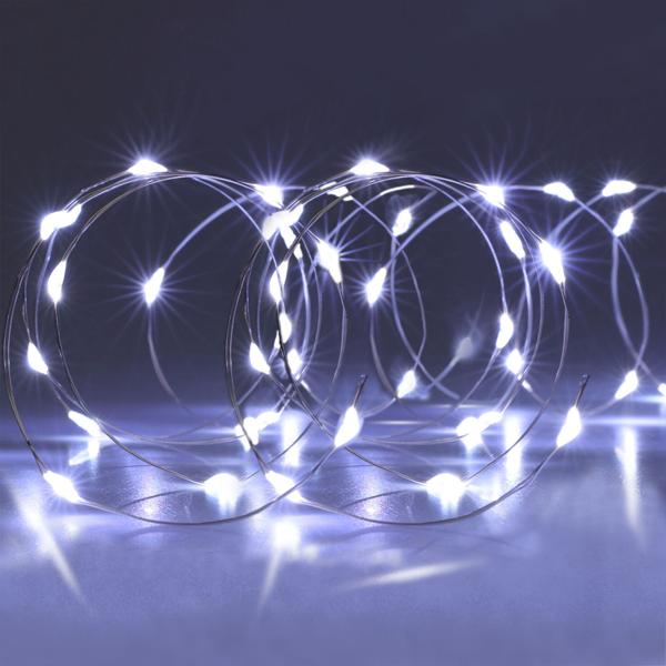 2er-Set Lichter Silberdraht - Indoor Weihnachtsdekoration & ganzjährige Zimmer Deko - 20 hell-weisse LEDs - batteriebetrieben 95cm Länge