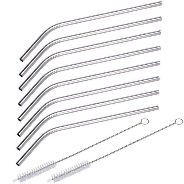 Edelstahl-Trinkhalme 8er-Set - Wiederverwendbar, spülmaschinenfest & gebogen - Inkl. 2 Reinigungsbürsten, Ø 6 x 215 mm - Für Cocktails, Säfte & Zuhause