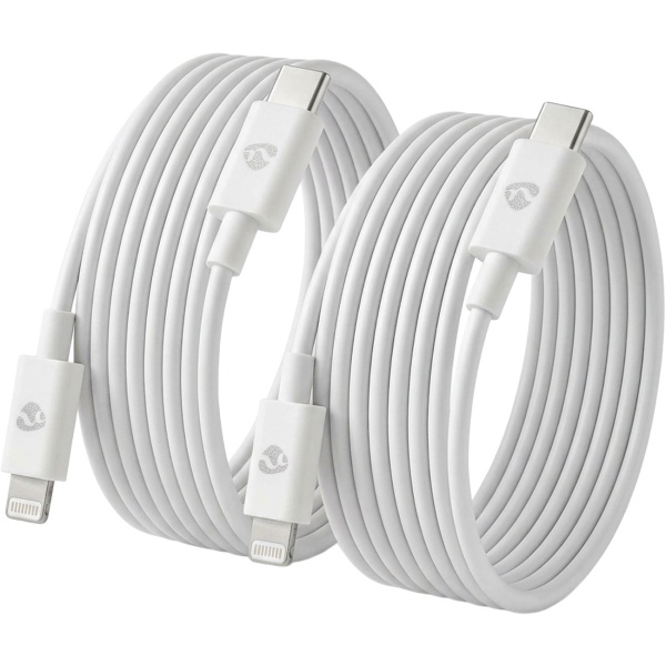 2er-Set iPhone Ladekabel MFi zertifiziert - optimal für Apple Geräte - 2m PVC Kabel, USB-C auf Lightning, 60W/20V/3A, 480 Mbit/s Datenübertragung - Weiss