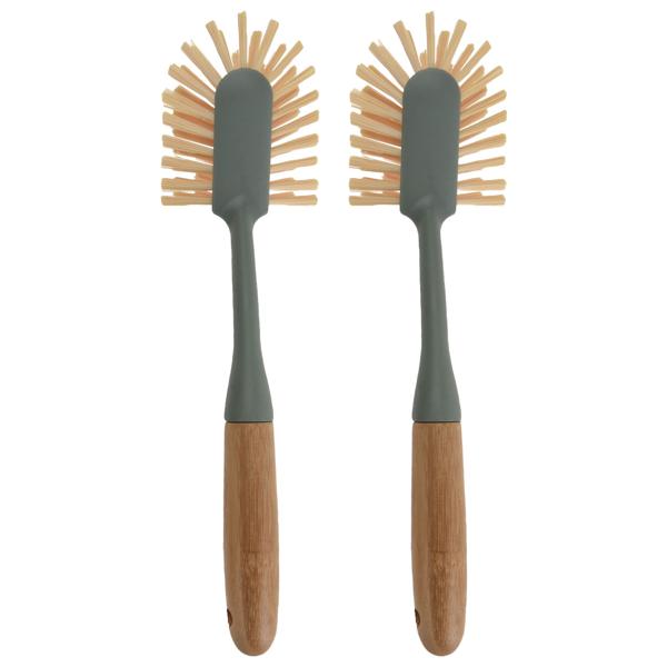 2er-Set Spülbürste Bambusgriff - effektive Geschirreinigung für Küche & Haushalt - ergonomisch, langlebig, schonend - 28x7x6cm