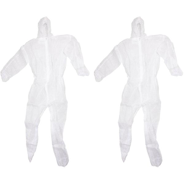 2er-Set Schutzanzug Einheitsgrösse - Optimaler Staubschutzoverall mit Reissverschluss, Kapuze & Gummiband - Leichtes Polypropylen-Gewebe