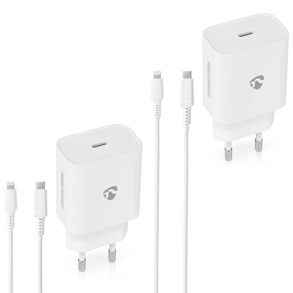 2er-Set Schnell Ladegerät mit USB- C auf Lightning Ladekabel, 1m, Quick Charge Set, USB Netzteil u. Kabel für iPhone 7, 8, 9, X, 11, 12, 13, 14, PRO / MAX