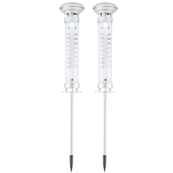 2er-Set Solar-Gartenlampe mit Thermometer - LED Wegeleuchte für Beet & Rasen - Aussenthermometer (Ø 9x57cm) - Dämmerungssensor - Li-Ion Akku 600mAh
