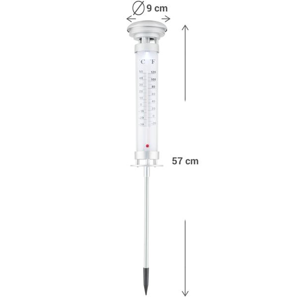 2er-Set Solar-Gartenlampe mit Thermometer - LED Wegeleuchte für Beet & Rasen - Aussenthermometer (Ø 9x57cm) - Dämmerungssensor - Li-Ion Akku 600mAh