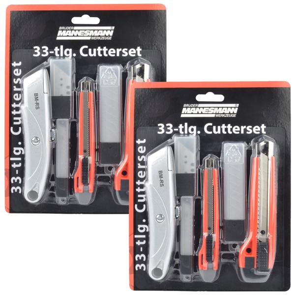 2er-Set Cuttermesser-Set 33-teilig, Universal-, Cuttermesser & 30 Klingen: 19, 18, 9mm – scharfe Klingen für präzises Schneiden in vielen Materialien
