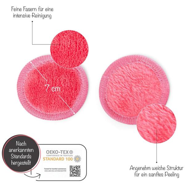 Kosmetikpads 10er-Set - Waschbar & Wiederverwendbar - OKEO-TEX Standard 100 zertifiziert - Ø 7 cm, rund, Magenta/Rosarot - Für Gesicht & Körper