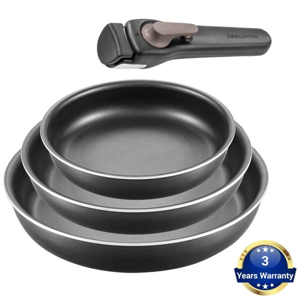 Multifunktionales Bratpfannen-Set (3-teilig) mit abnehmbarem Griff: Antihaftbeschichtung, schwarz –  ideal zum Braten, Schmoren & Backen