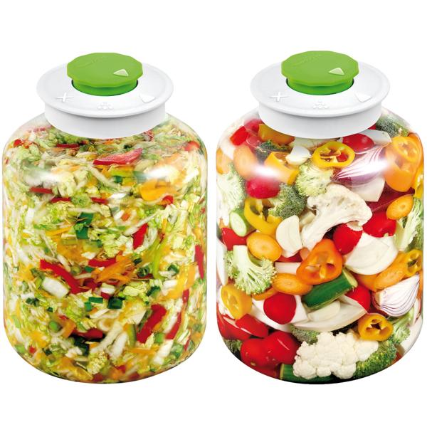 2er-Set Grosses Fermentierglas (5 Liter) mit Entlüftungsventil: Ideal für Sauerkraut, Kimchi & Co. - Einfaches & sicheres Fermentieren