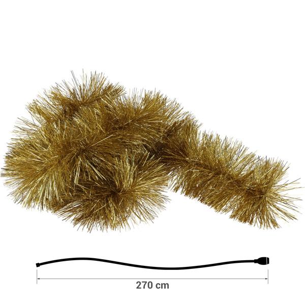 2er-Set LED-Lametta Girlande gold - Integrierte LED-Beleuchtung & Timer-Funktion für Weihnachtsdeko - 2,7m lang, batteriebetrieben, IP44, ohne offene Flamme