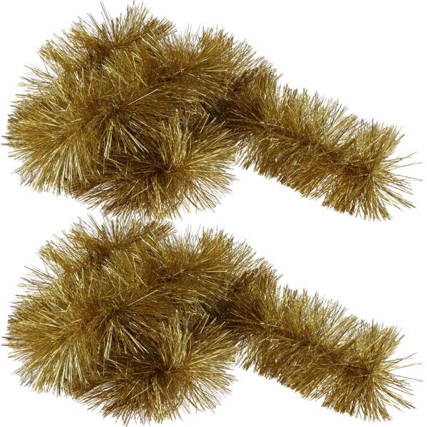 2er-Set LED-Lametta Girlande gold - Integrierte LED-Beleuchtung & Timer-Funktion für Weihnachtsdeko - 2,7m lang, batteriebetrieben, IP44, ohne offene Flamme