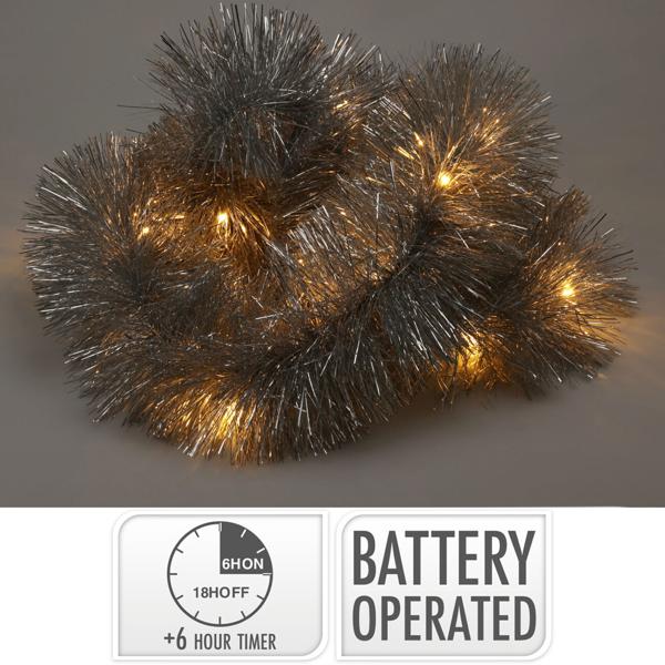 2er-Set LED-Lametta Girlande silber, 2,7m - Moderner Christbaumschmuck mit Timer-Funktion - Energieeffizient, batteriebetrieben & IP44