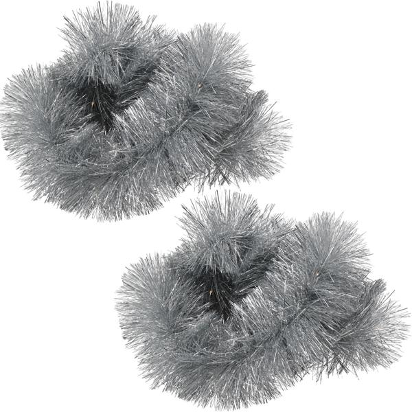 2er-Set LED-Lametta Girlande silber, 2,7m - Moderner Christbaumschmuck mit Timer-Funktion - Energieeffizient, batteriebetrieben & IP44