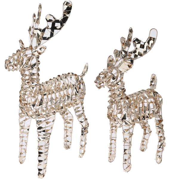 2er-Set LED-Rentier Gold - Stilvolles Weihnachtsambiente mit 50 & 100 Micro-LEDs - Batteriebetrieben - Timer (6/18h) - 37/60cm