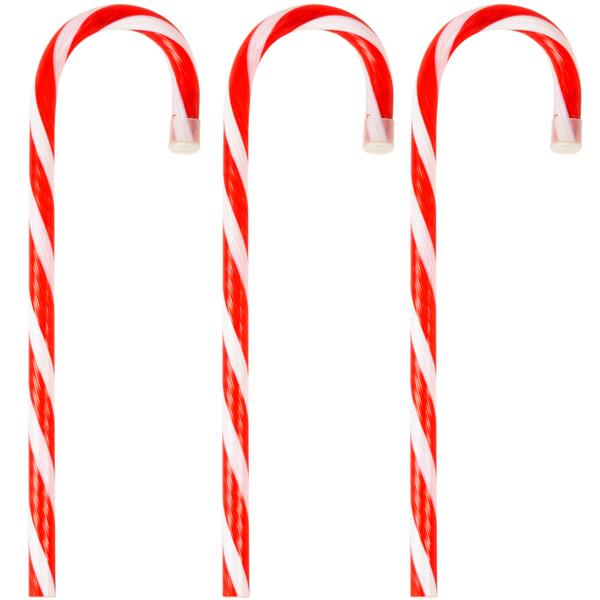 3er-Set LED-Zuckerstange – rot-weisse Weihnachtsdekoration mit 11 warmweissen LEDs – 5 Lichtfunktionen, batteriebetrieben, 13x1.8x45 cm