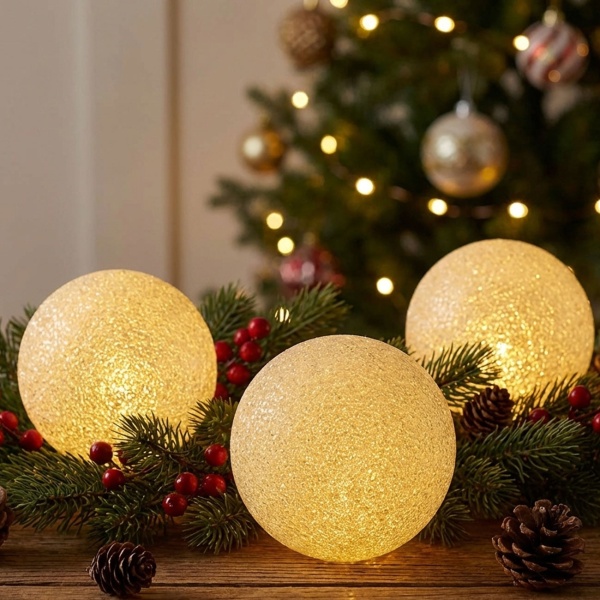 3er-Set LED Leuchtkugeln Weihnachtskugel - warmweisses Licht für festliche Stimmung & gemütliches Ambiente - Ø 18 cm - batteriebetriebene Weihnachtsdeko