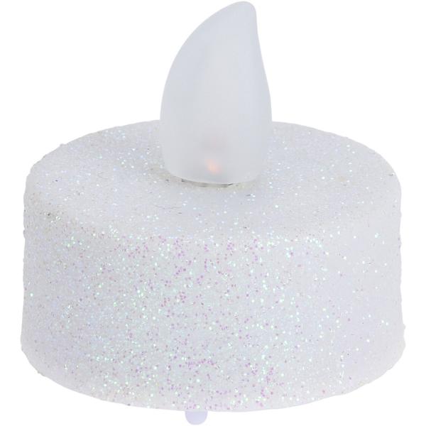 LED-Teelichter 12er-Set – Weiss-Glitzer & Batteriebetrieben – 3.8x4cm – Ideal für Weihnachtsdeko & Ambiente – CR2032 Batterien inklusive