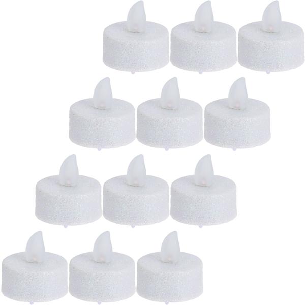 LED-Teelichter 12er-Set – Weiss-Glitzer & Batteriebetrieben – 3.8x4cm – Ideal für Weihnachtsdeko & Ambiente – CR2032 Batterien inklusive