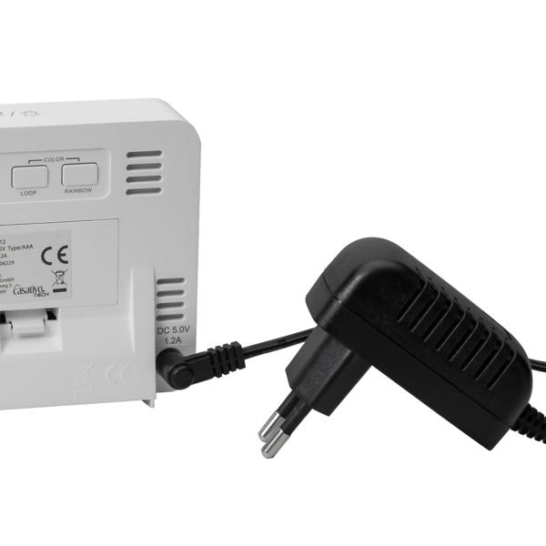 2-in-1 Projektionswecker & Funk-Wetterstation mit USB-Port – Wecker mit Aussensensor, projiziert Uhrzeit in 8 Farben an Wand & Decke