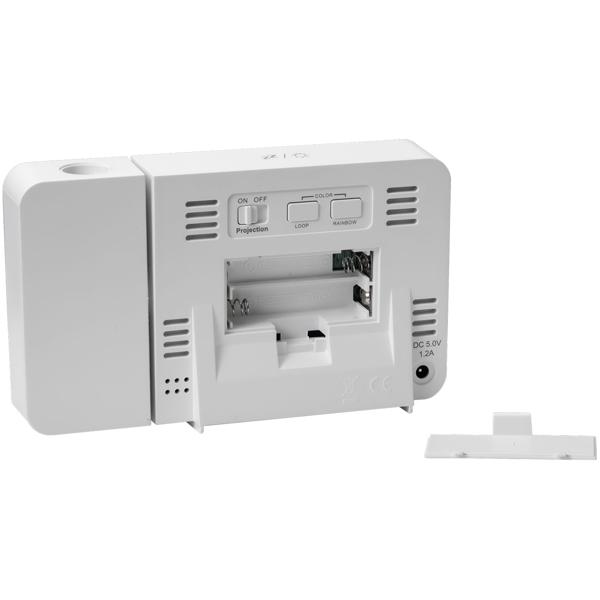 2-in-1 Projektionswecker & Funk-Wetterstation mit USB-Port – Wecker mit Aussensensor, projiziert Uhrzeit in 8 Farben an Wand & Decke