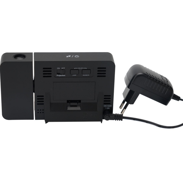 Projektions-Wecker mit Funk-Wetterstation, USB-Port, Aussensensor, schwarz, Zeitanzeige, Kalender, Temperaturanzeige Innen und Aussen