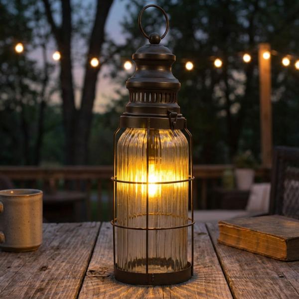 2er-Set Stilvolle LED-Laterne im Vintage-Look, bronze-braun, H38cm – Batteriebetrieben, für nostalgische Beleuchtung im Industrial-Design