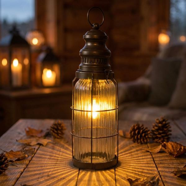 2er-Set Stilvolle LED-Laterne im Vintage-Look, bronze-braun, H38cm – Batteriebetrieben, für nostalgische Beleuchtung im Industrial-Design