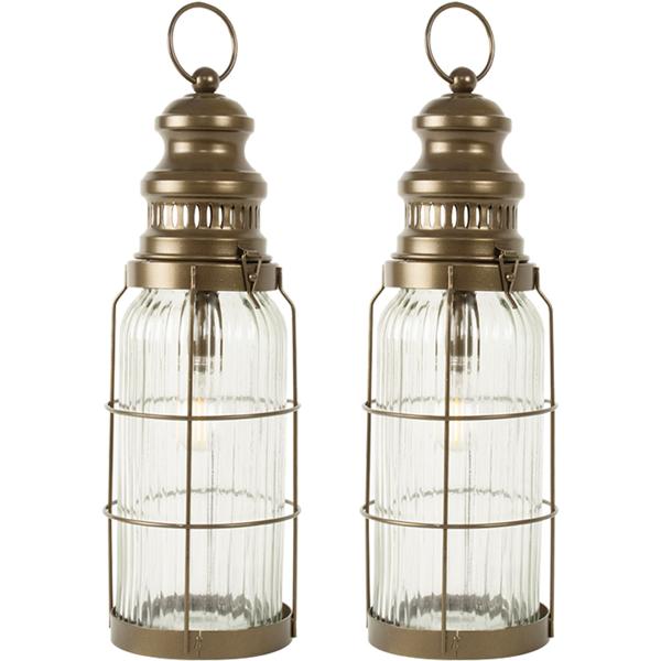 2er-Set Stilvolle LED-Laterne im Vintage-Look, bronze-braun, H38cm – Batteriebetrieben, für nostalgische Beleuchtung im Industrial-Design