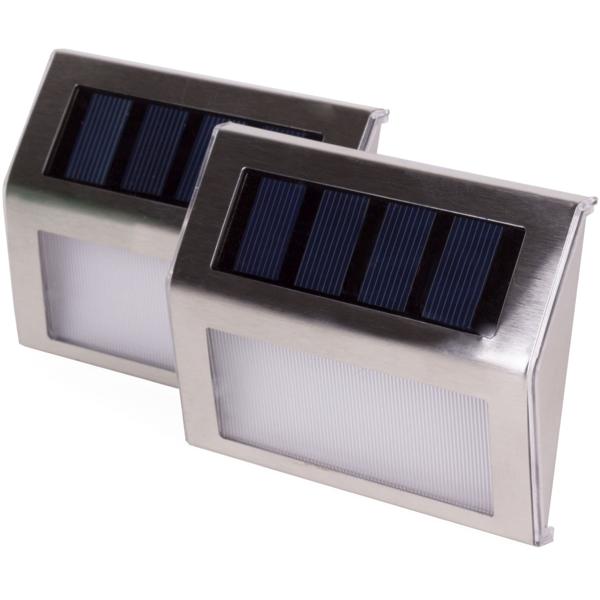 Solar-LED-Aussenwandleuchte aus Edelstahl 8er-Set - Automatische Dämmerungsfunktion, IP44 Spritzwasserschutz - Ideal für Garten, Hauseingang & Treppen