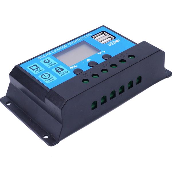 Solar-Laderegler 20A für 12/24-V-Akkus inkl. 2 USB Ports und LCD Display, PWM Lademodus, sorgt für optimalen Ladestrom aus Solar Panels 