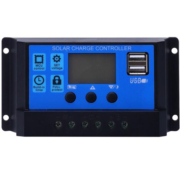 Solar-Laderegler 20A für 12/24-V-Akkus inkl. 2 USB Ports und LCD Display, PWM Lademodus, sorgt für optimalen Ladestrom aus Solar Panels 