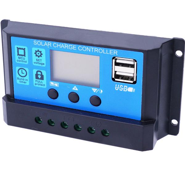 Solar-Laderegler 20A für 12/24-V-Akkus inkl. 2 USB Ports und LCD Display, PWM Lademodus, sorgt für optimalen Ladestrom aus Solar Panels 