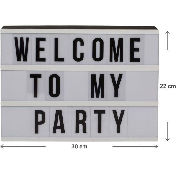 Leuchtkasten mit 84 Buchstaben & Zeichen - Mobile LED Leuchttafel für Zuhause & Geschäft - Weiss, ca. 30x22 cm, Batteriebetrieben, 3 Zeilen