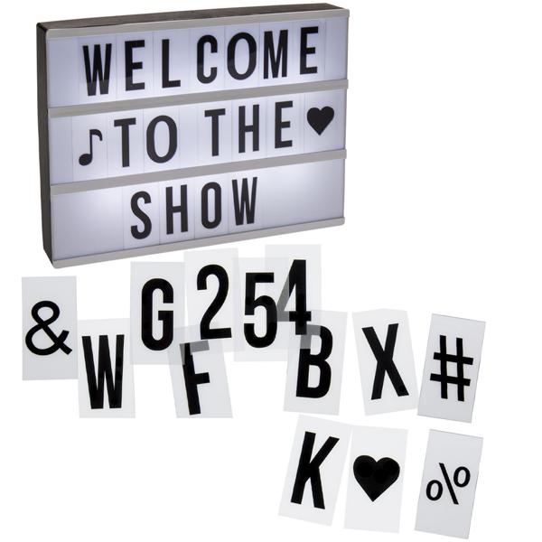 Leuchtkasten mit 84 Buchstaben & Zeichen - Mobile LED Leuchttafel für Zuhause & Geschäft - Weiss, ca. 30x22 cm, Batteriebetrieben, 3 Zeilen