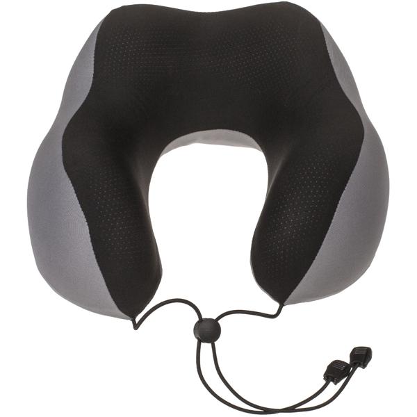 Nackenkissen Memory Foam - Ergonomisch mit Haltekordel - Lindert Nackenverspannungen - Für Reisen, Bus, Bahn, Flug - Bezug abnehm- & waschbar - Grau-Schwarz