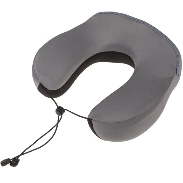 Nackenkissen Memory Foam - Ergonomisch mit Haltekordel - Lindert Nackenverspannungen - Für Reisen, Bus, Bahn, Flug - Bezug abnehm- & waschbar - Grau-Schwarz