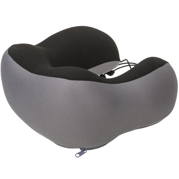 Nackenkissen Memory Foam - Ergonomisch mit Haltekordel - Lindert Nackenverspannungen - Für Reisen, Bus, Bahn, Flug - Bezug abnehm- & waschbar - Grau-Schwarz