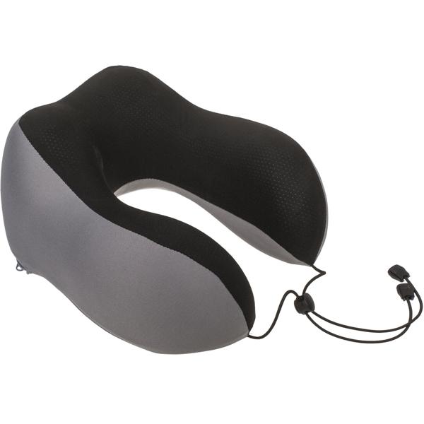 Nackenkissen Memory Foam - Ergonomisch mit Haltekordel - Lindert Nackenverspannungen - Für Reisen, Bus, Bahn, Flug - Bezug abnehm- & waschbar - Grau-Schwarz