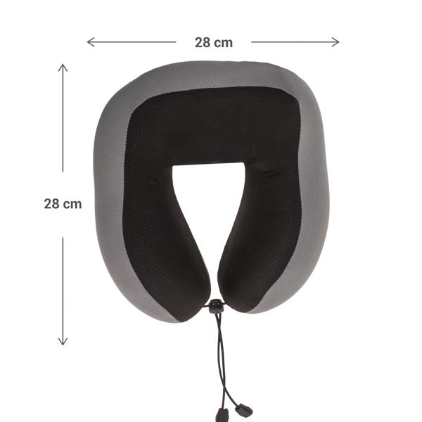 Nackenkissen Memory Foam - Ergonomisch mit Haltekordel - Lindert Nackenverspannungen - Für Reisen, Bus, Bahn, Flug - Bezug abnehm- & waschbar - Grau-Schwarz