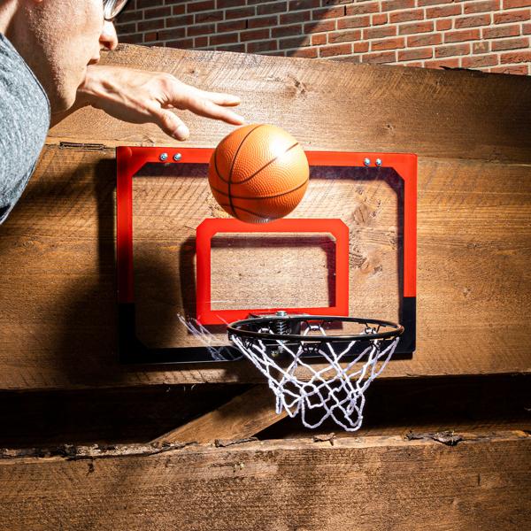 Mini-Basketballkorb - Einhängen an Zimmertür/Hauswand - 45x30 cm Brett - 20 cm Netz - Mit elastischer Federung & Basketball - Ideal für Kinder, Büro