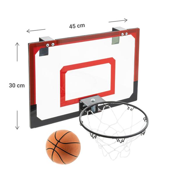 Mini-Basketballkorb - Einhängen an Zimmertür/Hauswand - 45x30 cm Brett - 20 cm Netz - Mit elastischer Federung & Basketball - Ideal für Kinder, Büro